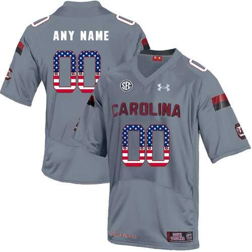 Men%27s South Carolina Gamecocks Gray Customized USA Flag College Football Jersey
